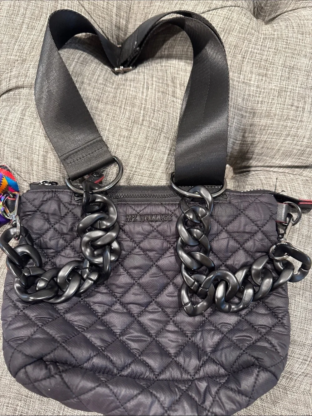 MZ Wallace Bag Mini Crosby Black Chain Quilted Crossbody EUC